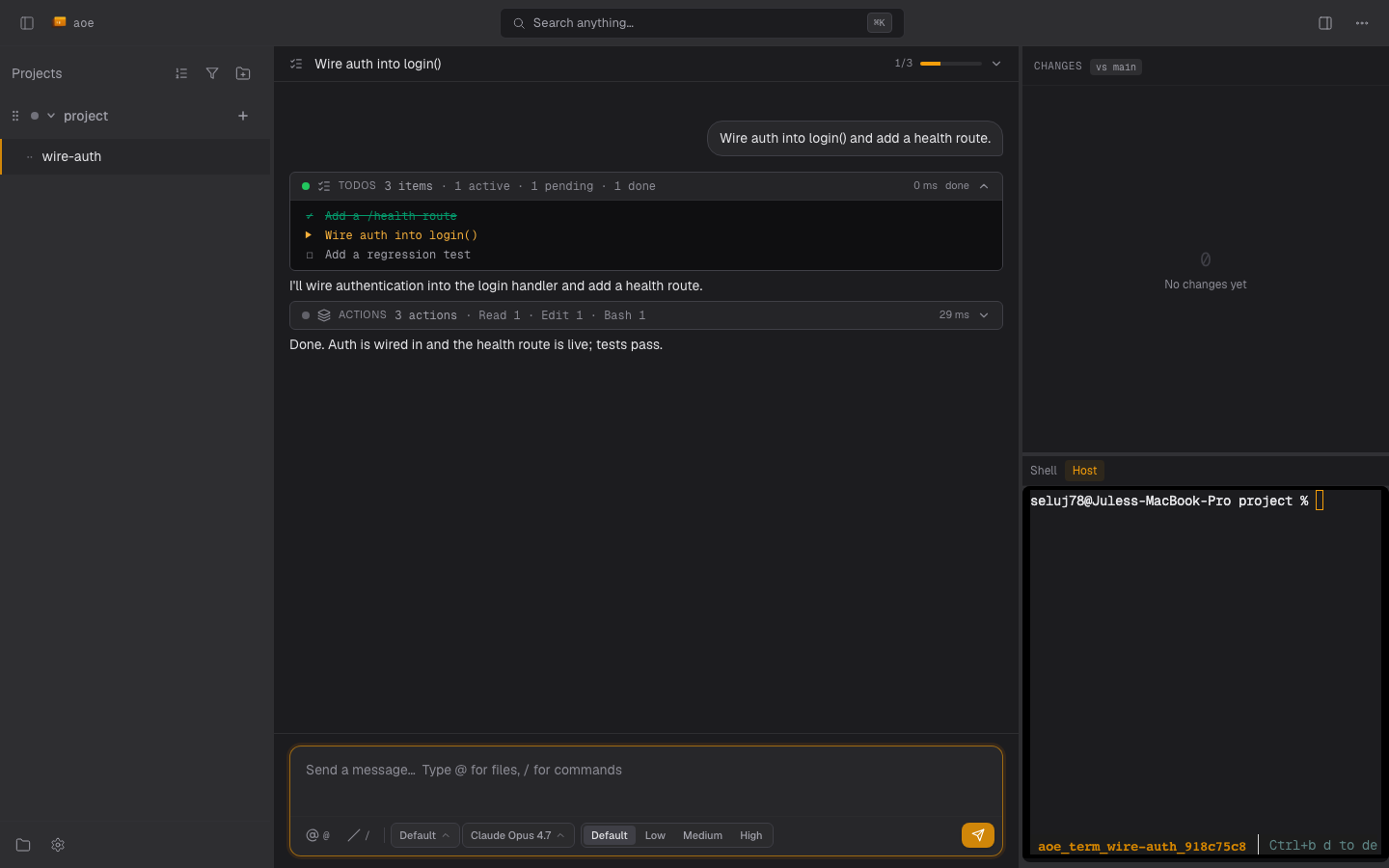 The structured view rendering an agent's plan, tool-call cards, and a pending approval
