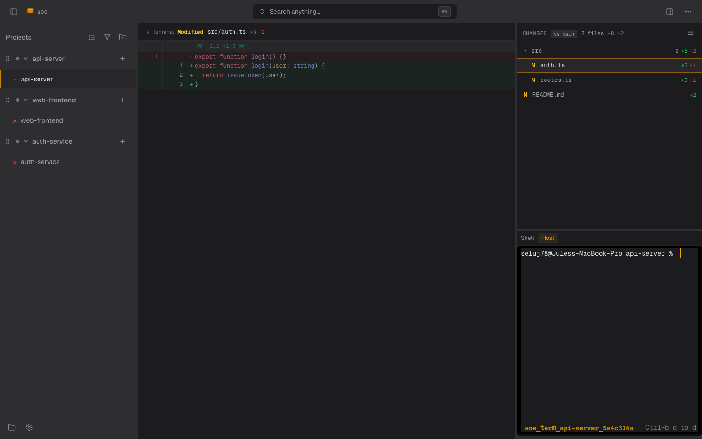 Reviewing a session's changed files in the web diff view